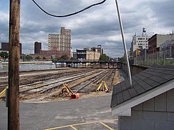 The Vanderbilt Railyards represents 8.4 acres (3.4 ha) of the 22-acre (8.9 ha) site (as seen in September 2006) AtlanticYards.jpg