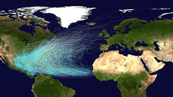 Tracks of North Atlantic tropical cyclones from 1851 to 2019