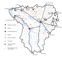 Kart over Béarn i middelalderen.