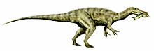 Baryonyx, a large theropod, was found with fish scales in its stomach, indicating that it may have been a piscivore. Baryonyx BW.jpg