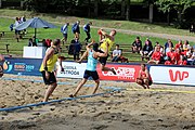 Deutsch: Beachhandball Europameisterschaften 2019 (Beach handball Euro); Tag 1: 2. Juli 2019 – Männer, Vorrunde Gruppe A, Deutschland-Norwegen 2:0 (22:14, 22:20) English: Beach handball Euro; Day 1: 2 July 2019 – Men Preliminary Round Group A – Germany-Norway 2:0 (22:14, 22:20)