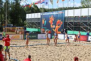 Deutsch: Beachhandball Europameisterschaften 2019 (Beach handball Euro); Tag 2: 3. Juli 2019 – Frauen, Vorrunde Gruppe A, Kroatien-Rumänien 2:0 (16:11, 11:8) English: Beach handball Euro; Day 2: 3 July 2019 – Women Preliminary Round Group A – Croatia-Romania 2:0 (16:11, 11:8)