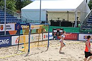 Deutsch: Beachhandball Europameisterschaften 2019 (Beach handball Euro); Tag 2: 3. Juli 2019 – Frauen, Vorrunde Gruppe C, Spanien-Griechenland 2:1 (12:20, 18:16; 8:2) English: Beach handball Euro; Day 2: 3 July 2019 – Women Preliminary Round Group C – Spain-Greece 2:1 (12:20, 18:16; 8:2)