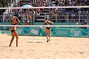 Deutsch: Beachvolleyball bei den Olympischen Jugendspielen 2018; Tag 11, 17. Oktober 2018; Jungen, Spiel um Platz 3 – USA (Devon Newberry/Lindsey Sparks)-Norwegen (Emilie Olimstad/Frida Berntsen) 1:2 (21–1/13–21/9–15) English: Beach volleyball at the 2018 Summer Youth Olympics at 17 October 2018 – Bronze Medal Match – USA (Devon Newberry/Lindsey Sparks)-Norway (Emilie Olimstad/Frida Berntsen) 1:2 (21–1/13–21/9–15)