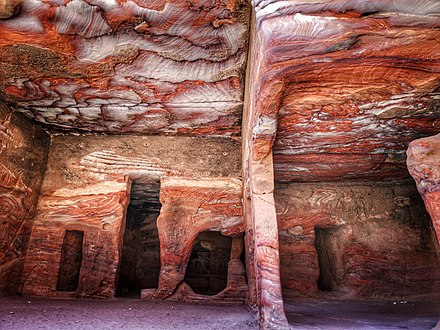 Colourful carved rocks in Petra