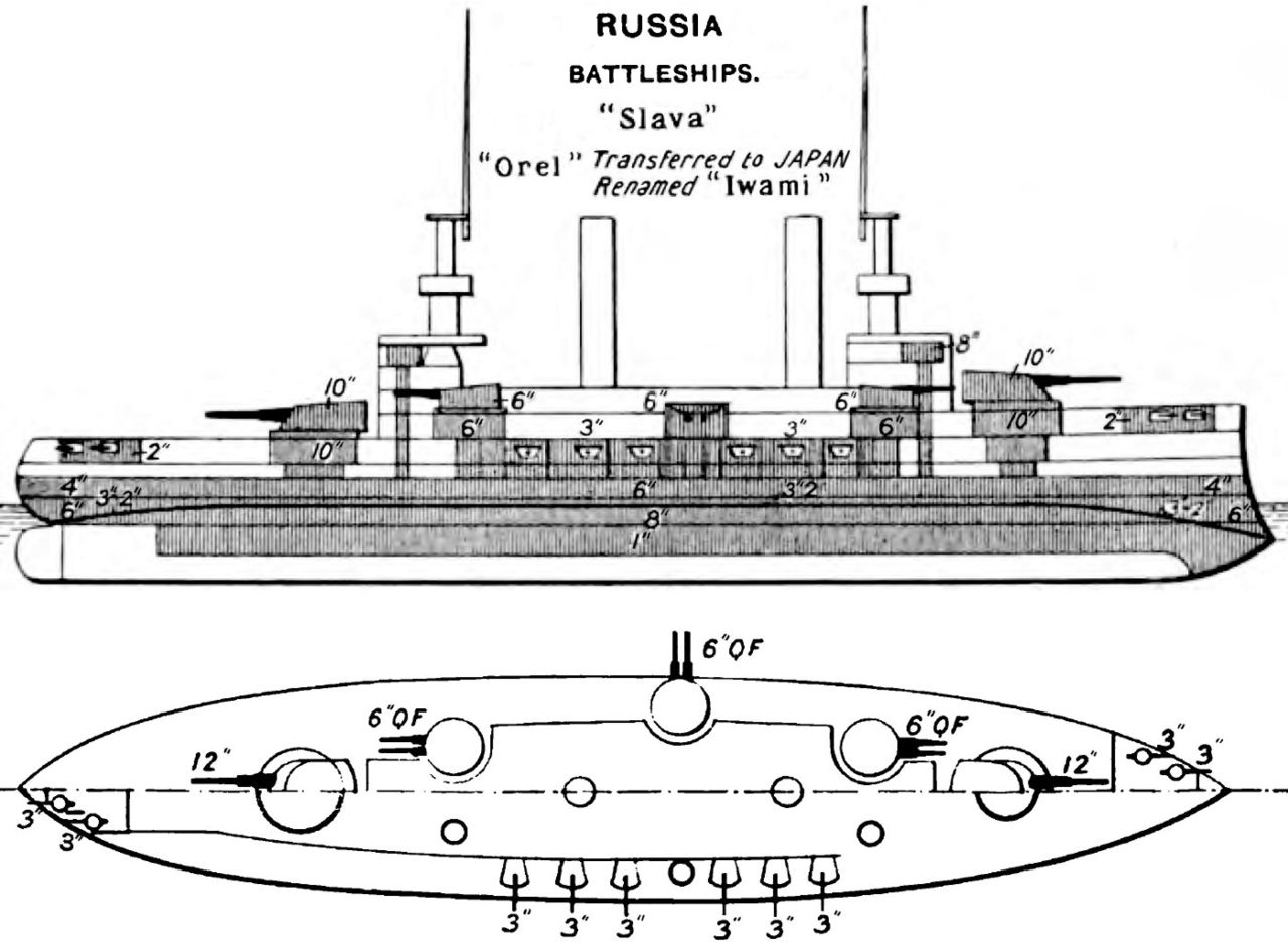 A black and white drawing of a large ship, from the top and from the side