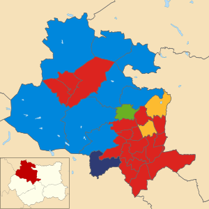 2011 local election results in Bradford Bradford UK local election 2011 map.svg