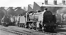 The main engine shed in 1959 Bricklayers Arms Locomotive Depot, with SR 2-6-0 geograph-2654462-by-Ben-Brooksbank.jpg