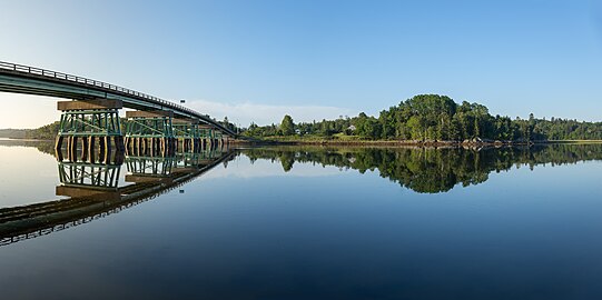 Bridge and river alongside the Sunrise trail, Machias, Maine, US