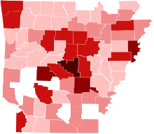 COVID-19 cases in Arkansas by county.svg