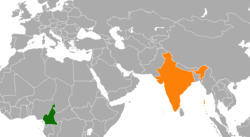 Kamerun ve Hindistan'ın konumlarını gösteren harita