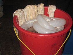 Casing from beef (in bucket) and sheep (on rear edge of bucket) Casing1.JPG