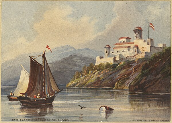 "Castle at the Entrance to Cienfuegos" (Colonial-era Castillo de Jagua), painting of 1855, by Granville Perkins. Boston Public Library.