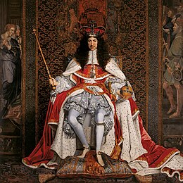 The English monarchy was restored when Charles II of England (above) became king in 1660. Charles II of England in Coronation robes.jpg