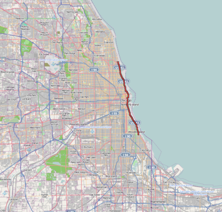 Map of the immediate Chicago area with Lake Shore Drive highlighted