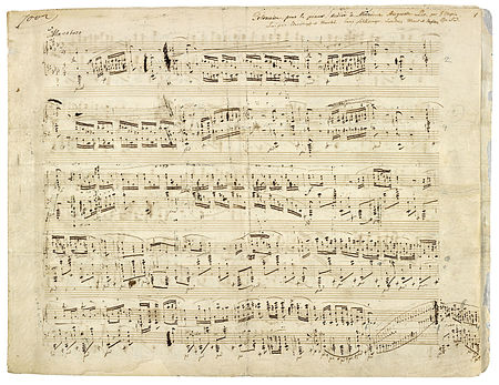 פרטיטורה חתומה של פולונז (אופוס 53) מאת המלחין הפולני פרדריק שופן, משנת 1842.