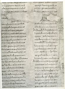 Folio 2r of the Chronicle of 754. The text is in the Visigothic script. Chronicle of 754, London, Egerton 1934, fol. 2r.jpg