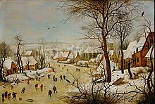 A typical scene of peasant life, Winter Landscape with a Bird Trap (1565) by Pieter Bruegel the Elder Circle of Pieter Bruegel the Elder - Winter Landscape with a Bird Trap.jpg