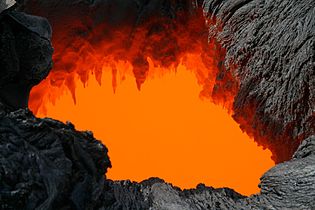 Lava skylight with lava stalactites
