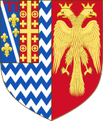 Coat of arms of the Tocco as counts palatine of Cephalonia (left) and rulers of Epirus (right) Coat of arms of Carlo I Tocco in Arta.svg