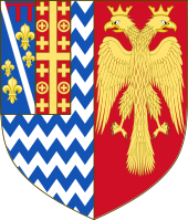 Coat of arms of Carlo I Tocco, founder of the last ruling dynasty of Epirus, as count of Cephalonia (dexter) and despot of Epirus (sinister) of Epirus