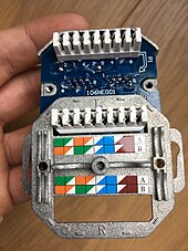 Some 8P8C wall sockets indicate T568A and T568B termination schemes internally. Commercial RJ45 wall socket internals.jpg