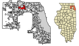 Location of Hoffman Estates in Cook and Kane Counties, Illinois.