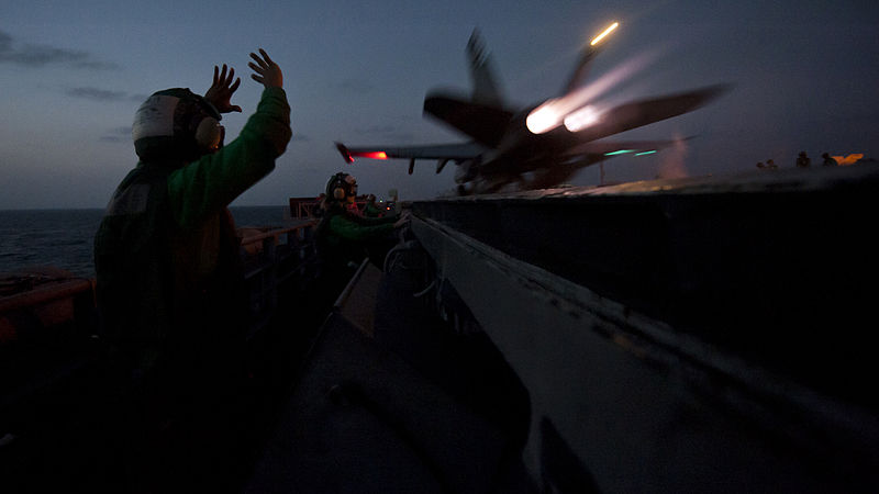 File:Defense.gov News Photo 120115-N-OY799-389 - An F A-18C Hornet aircraft attached to Strike Fighter Squadron 97 launches off the flight deck of the aircraft carrier USS John C. Stennis CVN 74.jpg