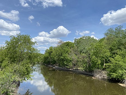 The Des Plaines River seen from the Lake Street bridge in River Forest, Illinois.