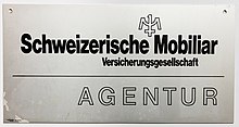 Agenturschild der Schweizerischen Mobiliar aus den 1970er Jahren