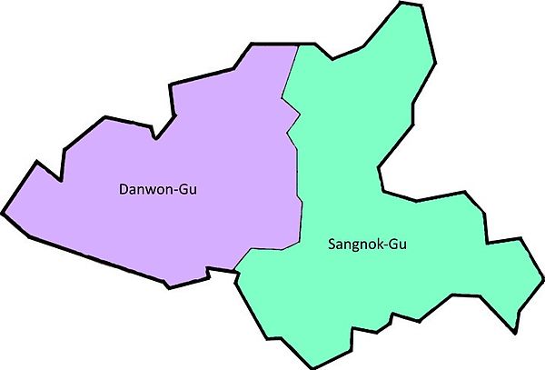 Ansan is composed of two districts: Sangnok-gu in the east and Danwon-gu in the west.