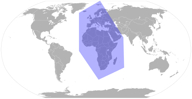 Weltkarte mit EMEA-Wirtschaftsraum hervorgehoben