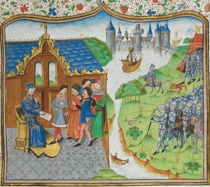 File:Edmund of Langley remonstrating with the King of Portugal - Chronique d' Angleterre (Volume III) (late 15th C), f.186r - BL Royal MS 14 E IV.png