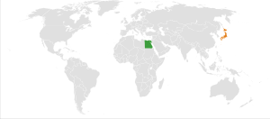 Mapa indicando localização da Egito e do Japão.