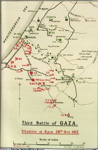 Dispositions at the start of the Third Battle of Gaza. FallsV2skMap1GazaBSba.jpeg