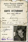 Elevkort utfärdat av Fernand Léger åt hans elev Carl E Larsson.