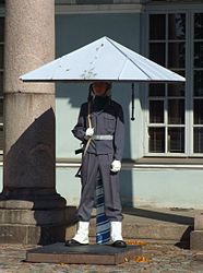 Finnish soldier in the front of Main Guard Post Żołnierz przed głównym budynkiem gwardii