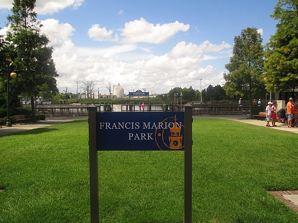 The Francis Marion Park is located in front of the Harborwalk in Georgetown, South Carolina.