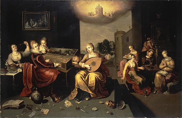 This painting by Hieronymus Francken the Younger (c. 1616) gives a moralistic interpretation of the parable.