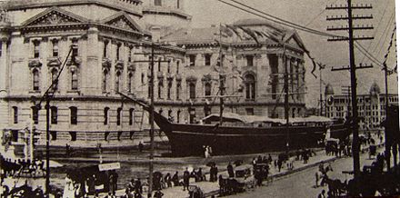 A replica of the USS Kearsarge displayed at the 1893 GAR National Convention in Indianapolis, Indiana