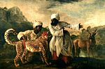 Hindlinin iki qulluqçusu ilə gillik pişiyi (gepard) və maral (1764–1765)