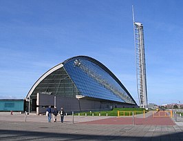 Het Glasgow Science Centre en de Glasgow Tower, de hoogste constructie in Schotland