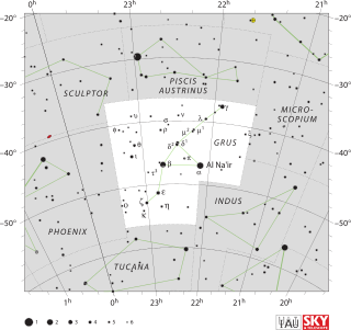 Alpha Gruis, Latinized from α Gruis, officially named Alnair, is a single star in the southern constellation of Grus. At magnitude 1.7 it is the brightest star in Grus and one of the brightest stars in the sky and one of the fifty-eight stars selected for celestial navigation. It is a B-type main-sequence star 31 pc away.