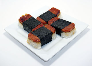 <span class="mw-page-title-main">Spam musubi</span> Spam and rice wrapped with nori