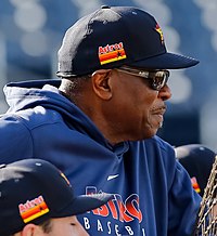 Baker with the Houston Astros in 2020 Houston Astros manager Dusty Baker (49571481023) (cropped).jpg