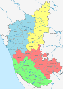 4 Divisions and 31 Districts of Indian state of Karnataka. India Karnataka location map.png