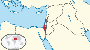 Map section of the Arabian Peninsula with the location of Israel shown