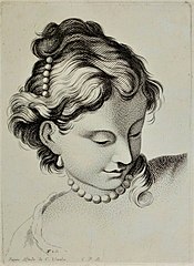 Jean-Charles François d’après Carle Vanloo, Tête de femme penchée. c. 1740. Burin et eau-forte, 27,6 x 29 cm. Jamie Mulherron[Quoi ?]