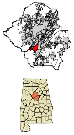 Location of Helena in Jefferson County and Shelby County, Alabama.