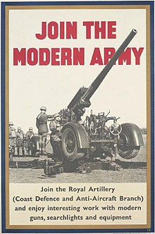 Pre-war recruiting poster featuring an AA gun. Join the Modern Army Art.IWMPST14601.jpg